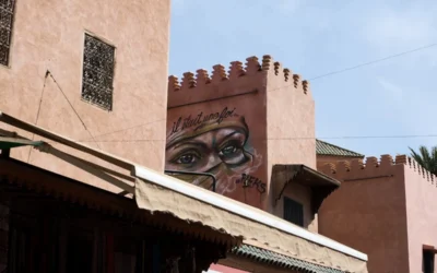 Street art of eyes on a building