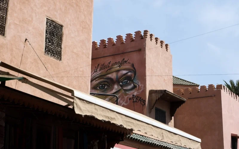 Street art of eyes on a building