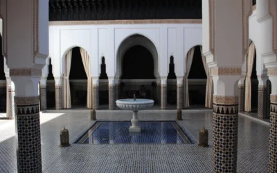Courtyard with pool in La Mamounia Hotel (former historic palace)