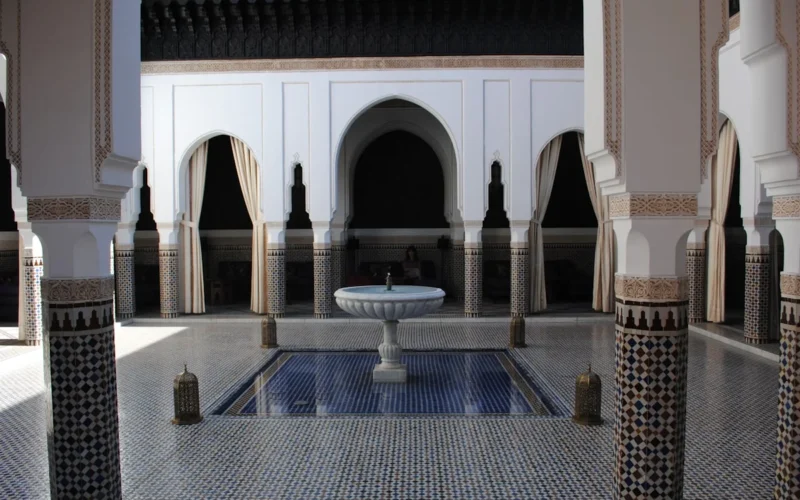 Courtyard with pool in La Mamounia Hotel (former historic palace)