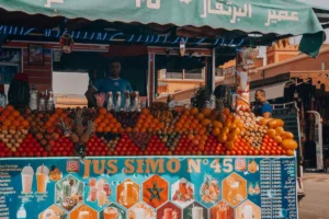 A stall selling fresh orange juice is seen.