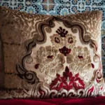 brown and white floral throw pillow