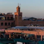Jemaa El Fna square in the Medina district of Marrakech (the old city). It is the heart of Marrakesh, used by locals and tourists.
