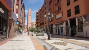 a city street with a lot of tall buildings