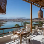 Restaurant patio offers a beautiful lake view.