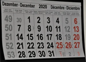Wall Calendar December 2020, last month of a sad and serious year