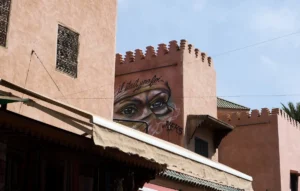 Street art of eyes on a building