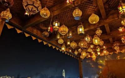 a room filled with lots of lights hanging from the ceiling