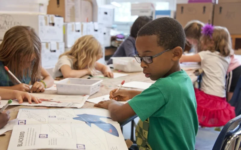Captured in a metropolitan Atlanta, Georgia primary school, seated amongst his classmates, this photograph depicts a young African-American schoolboy who was in the process of drawing with a pencil on a piece of white paper. Note that the student was focused on a drawing book that referenced fantasy flying planes, while intent on creating his artwork, seemingly oblivious to all the classroom goings-on that surrounded him. It is important to know that objects, including pencils, crayons, paper, etc., are known as fomites, and can act as transmitters of illnesses.