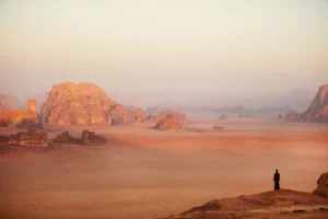 Amongst expansive red sands and spectacular sandstone rock formations, Hisma Desert – NEOM, Saudi Arabia | The NEOM Nature Reserve region is being designed to deliver protection and restoration of biodiversity across 95% of NEOM.